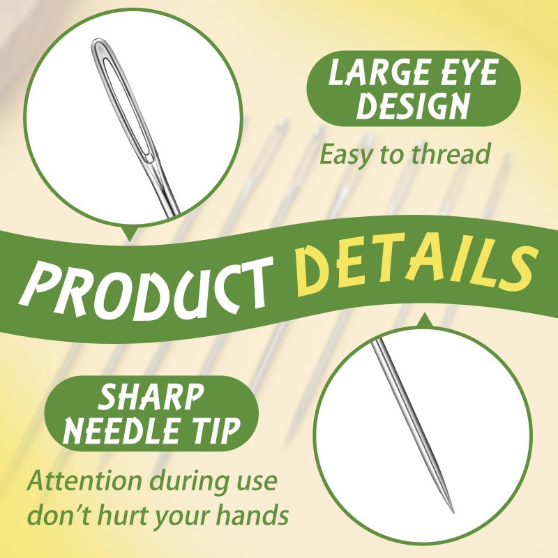 Fteven Embroidery Needles, 25PCS Large Eye Sewing Needles, 5 Size Hand Sewing Needles with Aluminium Storage Tube Threaders,Sewing Sharp Needles for Stitching Crafts, Quilting - Image 3