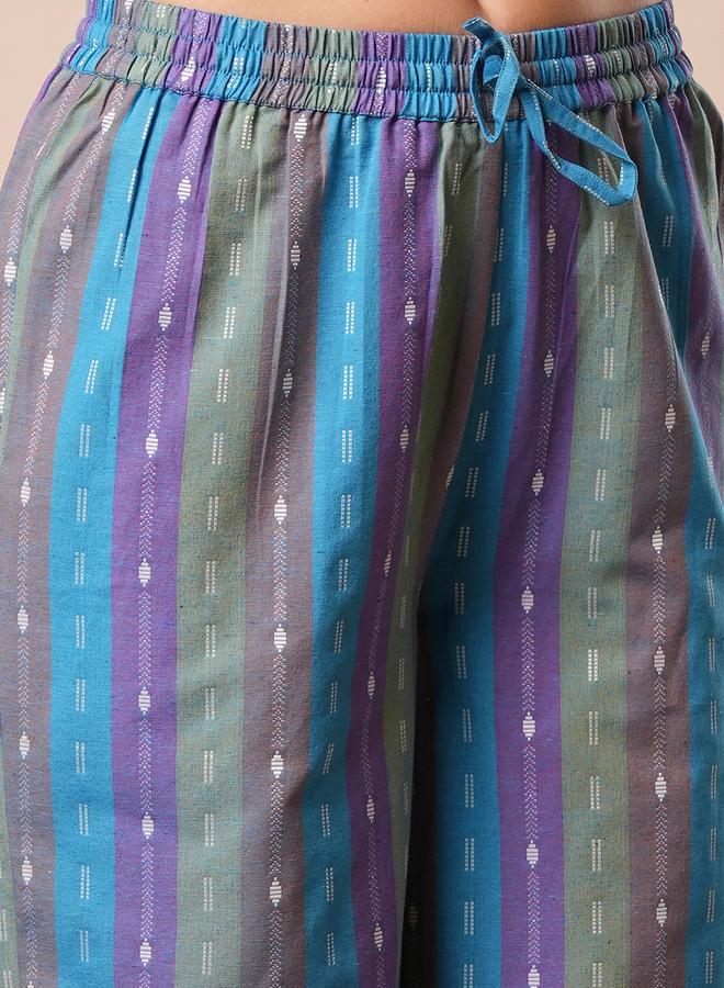 Globus Striped Shirt Collar Straight Kurta with Elasticated Pants Co-Ords - Image 5