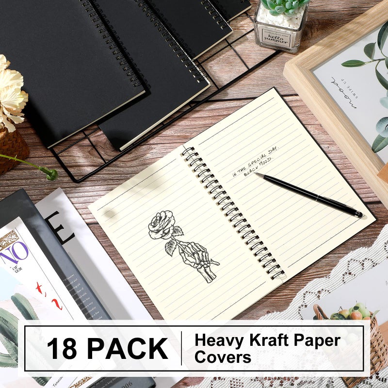 Yahenda 18 Pcs Spiral Notebook Bulk A5 Journal Lined 8.3'' x 5.5'' Writing Composition Paper Small Notepad Subject Notebook for Students Office Business Back to School Supplies (Black Color) - Image 2