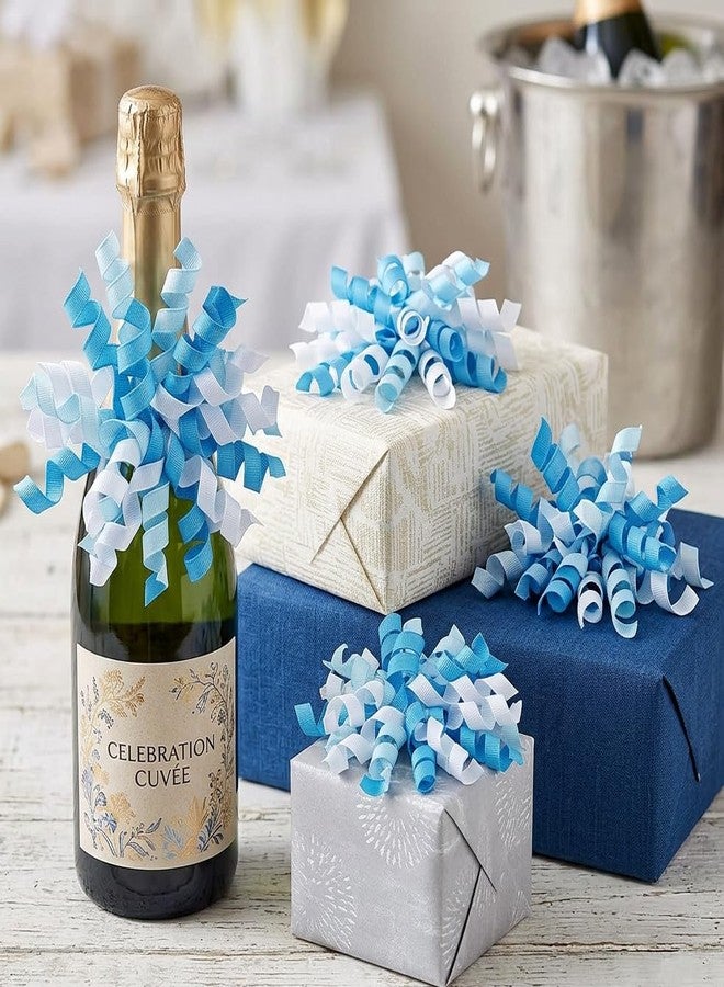 BXCMYDR 6PCS Blue Self-Adhesive Curly Bows, 6" Pre-Made Bows for Gift Wrap, Grosgrain Ribbon Bow for Basket Decoration, for Champagne, Present Bow for Birthday, Party, Anniversary (Mix Blue, 6 inches - Image 3