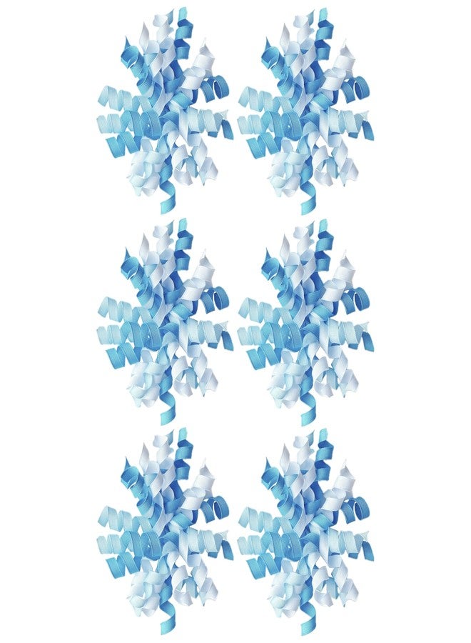 BXCMYDR 6PCS Blue Self-Adhesive Curly Bows, 6" Pre-Made Bows for Gift Wrap, Grosgrain Ribbon Bow for Basket Decoration, for Champagne, Present Bow for Birthday, Party, Anniversary (Mix Blue, 6 inches - Image 1