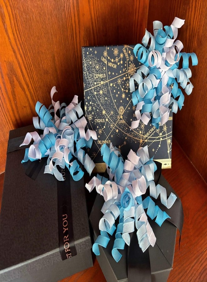 BXCMYDR 6PCS Blue Self-Adhesive Curly Bows, 6" Pre-Made Bows for Gift Wrap, Grosgrain Ribbon Bow for Basket Decoration, for Champagne, Present Bow for Birthday, Party, Anniversary (Mix Blue, 6 inches - Image 4