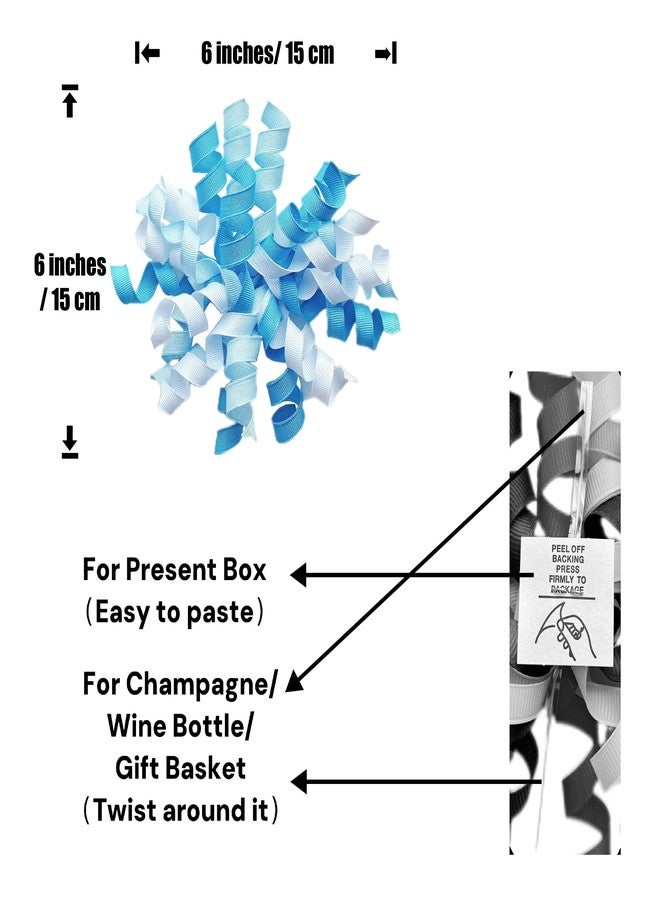 BXCMYDR 6PCS Blue Self-Adhesive Curly Bows, 6" Pre-Made Bows for Gift Wrap, Grosgrain Ribbon Bow for Basket Decoration, for Champagne, Present Bow for Birthday, Party, Anniversary (Mix Blue, 6 inches - Image 2