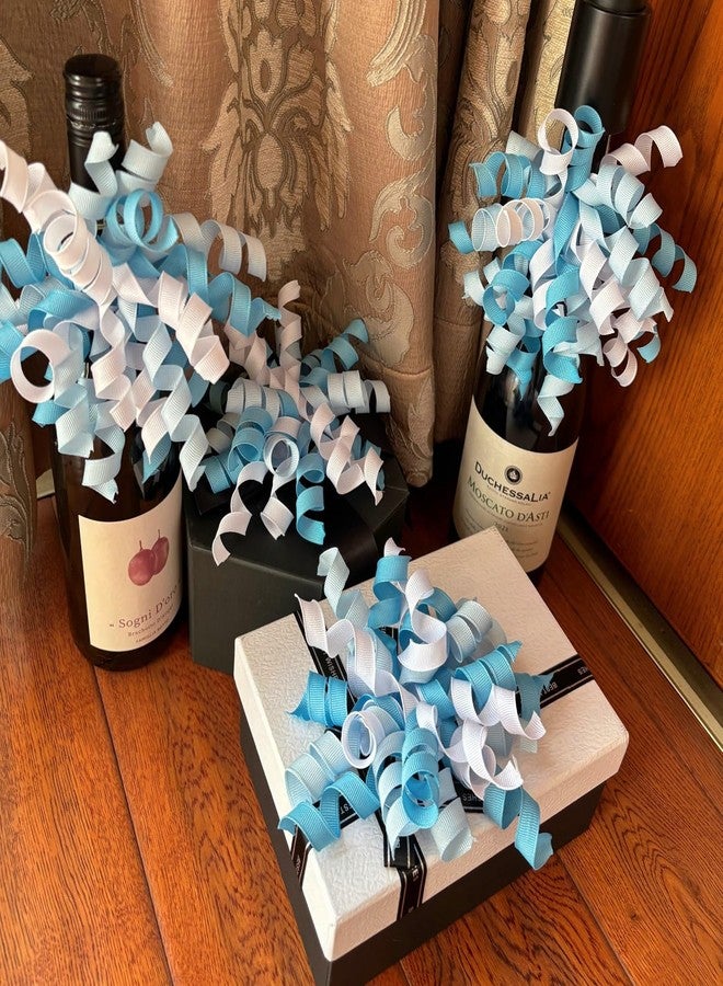 BXCMYDR 6PCS Blue Self-Adhesive Curly Bows, 6" Pre-Made Bows for Gift Wrap, Grosgrain Ribbon Bow for Basket Decoration, for Champagne, Present Bow for Birthday, Party, Anniversary (Mix Blue, 6 inches - Image 5