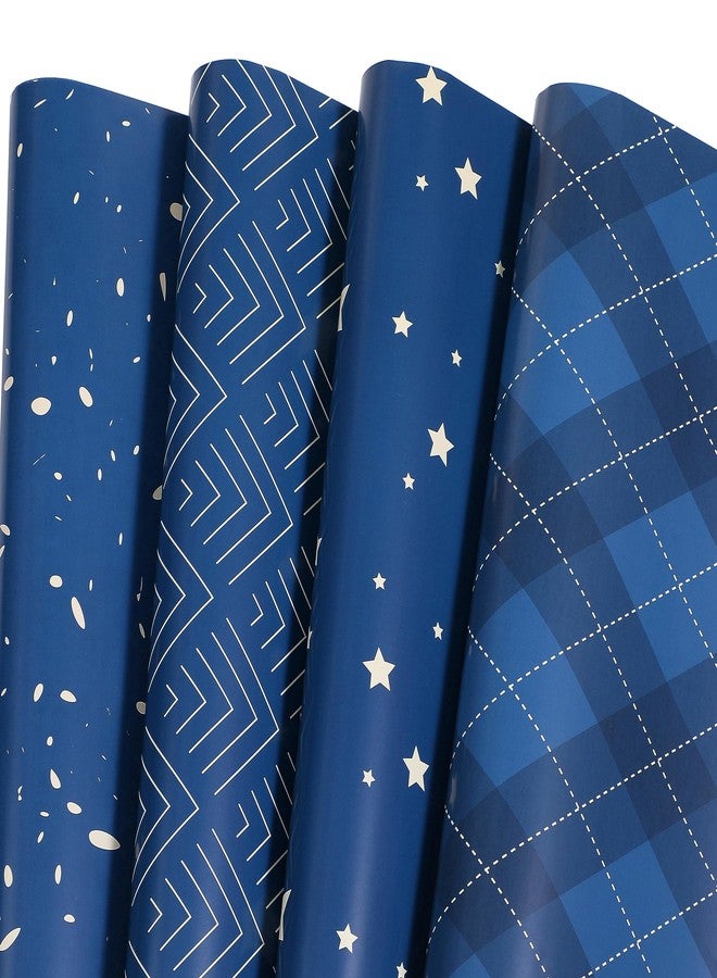 Ulmasinn Wrapping Paper Flat 8 Sheets for Birthday, Holiday, Father'S Day, Weddings, Graduations, Navy Printed with Geometric Patterns, Checks, Stars, Spots 20 X 29 Inches Each - Image 1