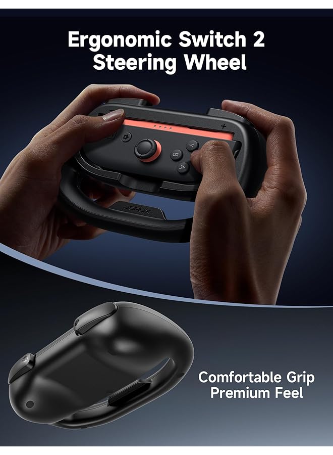 jsaux Steering Wheels For Nintendo Switch 2 Joycon Controller Compatible With Mario Kart 9/8 Deluxe Realistic Racing Experience With Comfortable Grip For Joycon Controller Accessories–2X Black - Image 3