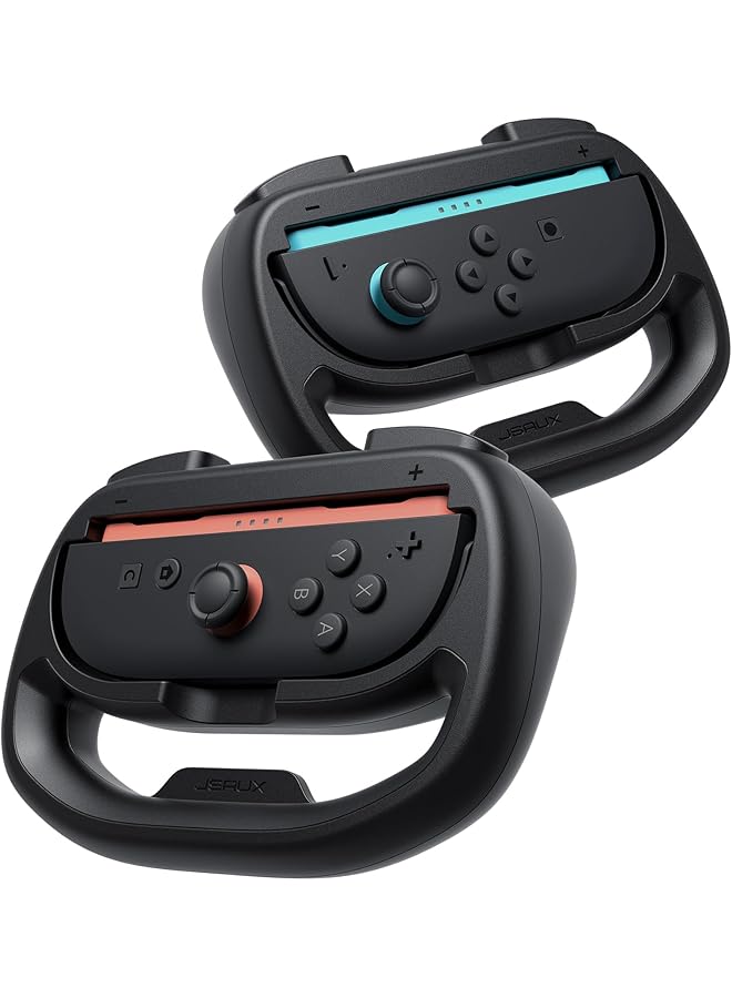 jsaux Steering Wheels For Nintendo Switch 2 Joycon Controller Compatible With Mario Kart 9/8 Deluxe Realistic Racing Experience With Comfortable Grip For Joycon Controller Accessories–2X Black - Image 1