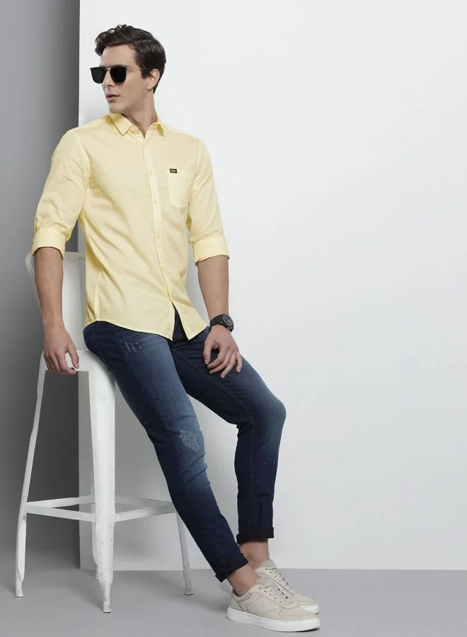 The Indian Garage Co Men Slim Fit Solid Full Sleeves Spread Collar Casual Shirt