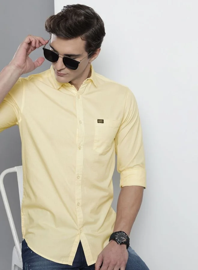 The Indian Garage Co Men Slim Fit Solid Full Sleeves Spread Collar Casual Shirt