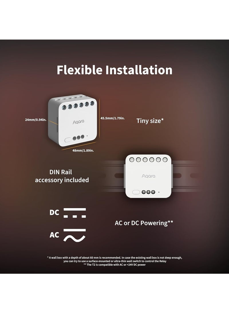 Aqara - Dual Relay Module T2 with Matter,Requires Aqara Zigbee 3.0 Hub,Dry Contact Mode for Garage Doors and Boilers, Roller Shade Switch & Light Switch,Supports Homekit and Alexa - Image 1
