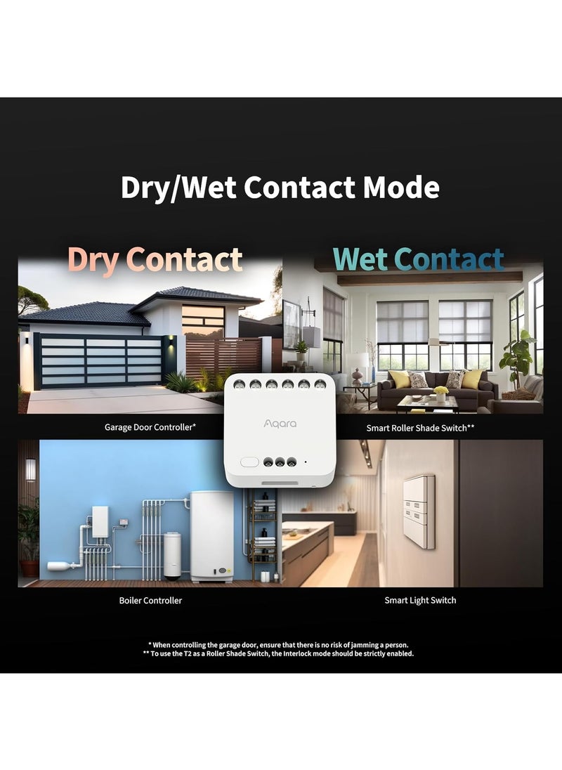 Aqara - Dual Relay Module T2 with Matter,Requires Aqara Zigbee 3.0 Hub,Dry Contact Mode for Garage Doors and Boilers, Roller Shade Switch & Light Switch,Supports Homekit and Alexa - Image 1