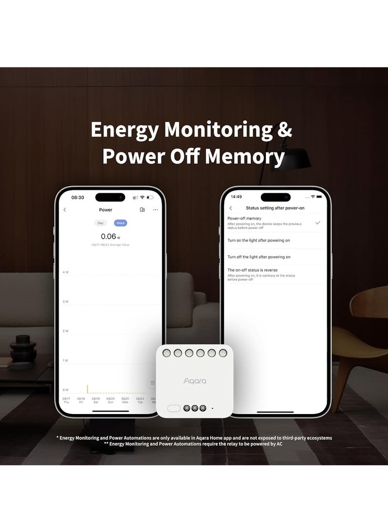 Aqara - Dual Relay Module T2 with Matter,Requires Aqara Zigbee 3.0 Hub,Dry Contact Mode for Garage Doors and Boilers, Roller Shade Switch & Light Switch,Supports Homekit and Alexa - Image 1