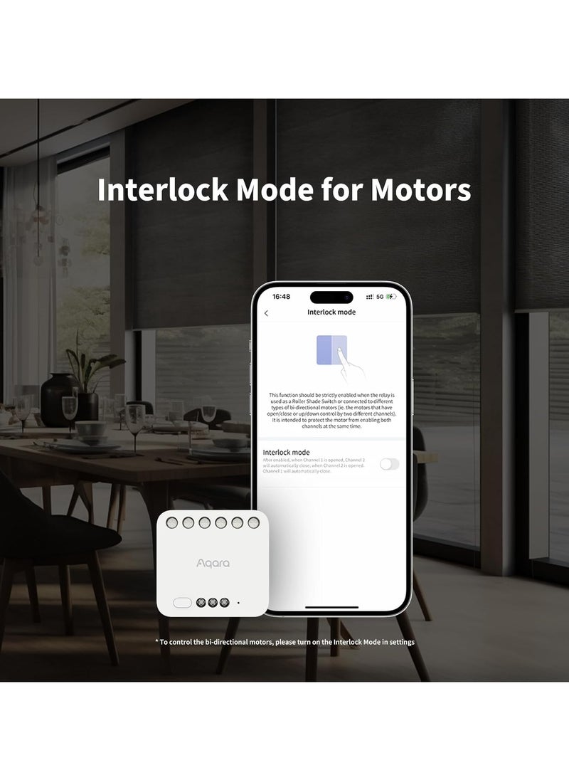 Aqara - Dual Relay Module T2 with Matter,Requires Aqara Zigbee 3.0 Hub,Dry Contact Mode for Garage Doors and Boilers, Roller Shade Switch & Light Switch,Supports Homekit and Alexa - Image 1