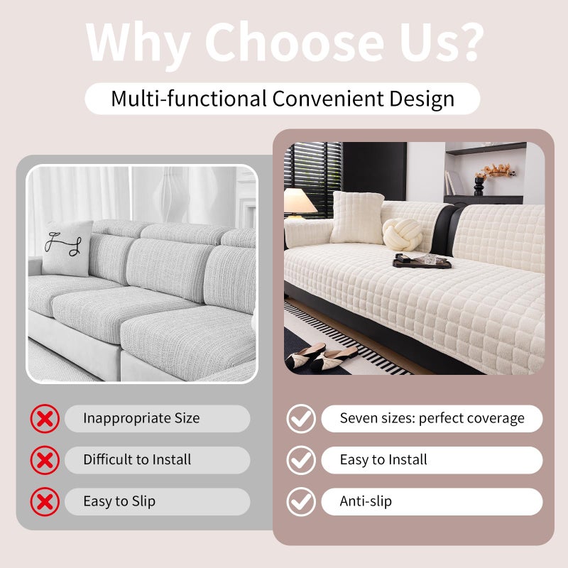 MDSASFD Velvet Couch Cover, Washable Sectional Sofa Cover, Anti Slip Sofa Slipcovers for 3 Cushion Couch Sofa L Shaped Recliner, Furniture Protector Covers for Pets Kids(White, Only 1 PCS) - Image 4