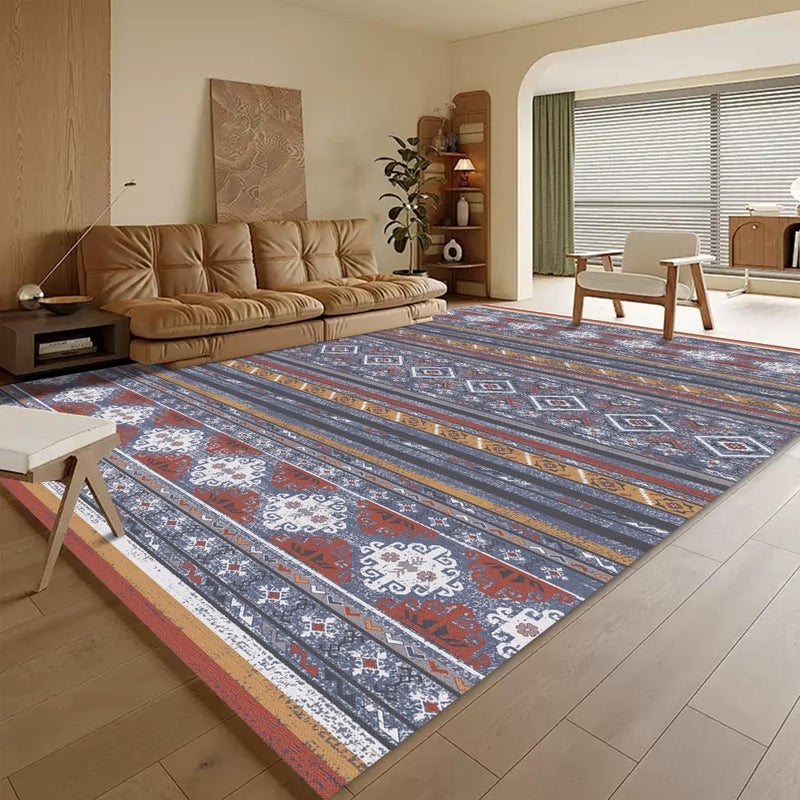 RUGSURE Washable Area Rugs 8' x 10' - 1/6 Thick - Moroccan-Inspired -Stain & Water Resistant Non-Slip - Resistant Rug for Living Room, Bedroom, Nursery, Pet & Child Friendly (Blue and Red) - Image 1
