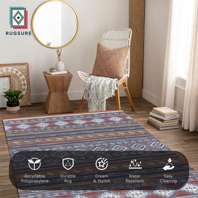 RUGSURE Washable Area Rugs 8' x 10' - 1/6 Thick - Moroccan-Inspired -Stain & Water Resistant Non-Slip - Resistant Rug for Living Room, Bedroom, Nursery, Pet & Child Friendly (Blue and Red) - Image 4