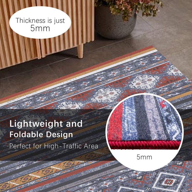 RUGSURE Washable Area Rugs 8' x 10' - 1/6 Thick - Moroccan-Inspired -Stain & Water Resistant Non-Slip - Resistant Rug for Living Room, Bedroom, Nursery, Pet & Child Friendly (Blue and Red) - Image 5