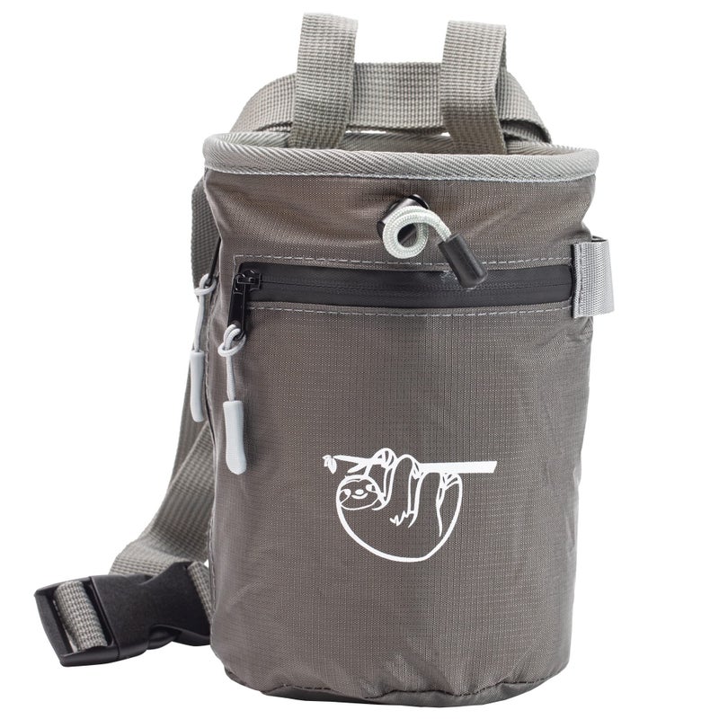 Old Blue Chalk Bag for Rock Climbing, Climbing Chalk Bag for Bouldering with 2 Large Zipper Storage Pockets, Premium Gym Chalk Bag for Weightlifting, Great Gift and Rock Climbing Gear, Gray - Image 1