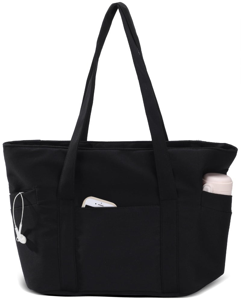 CTWWFS Tote Bag for Women, Travel Essentials Large Tote Bag with Zipper, Top Handle Handbag for Travel, Work (Black) - Image 1