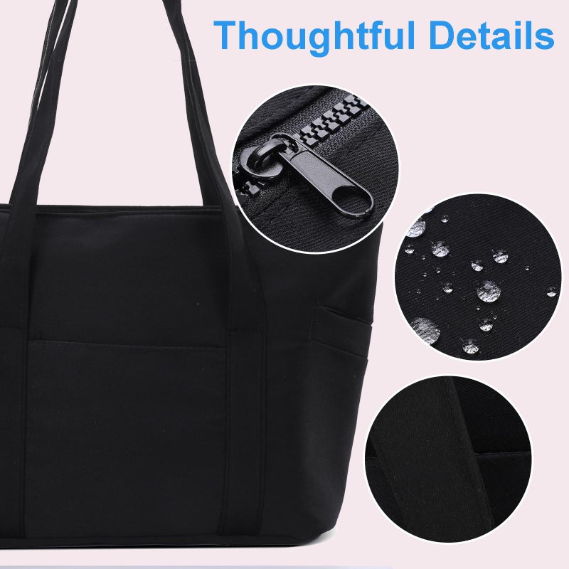 CTWWFS Tote Bag for Women, Travel Essentials Large Tote Bag with Zipper, Top Handle Handbag for Travel, Work (Black) - Image 5