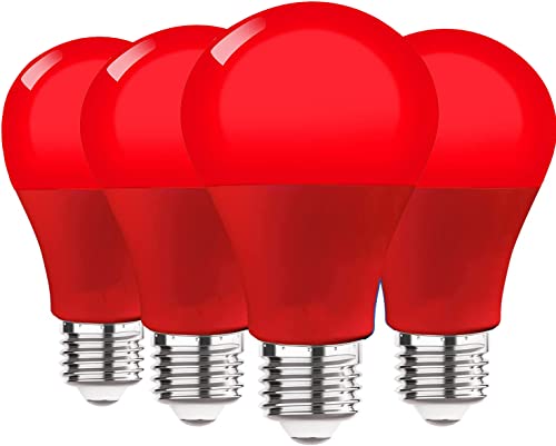 U4GLORY LED Red Light Bulb A19 9W 60W Equivalent Red Colored Light Bulb Outdoor E26 Base Red LED Lights for Party Decoration New Year Porch Home Lighting Christmas Light Bulbs Wedding Bar 4 Pack - Image 1
