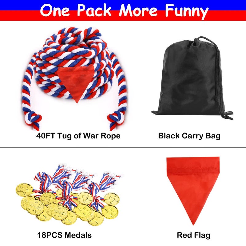 JHkim Tug of War Rope - 40FT War Rope for Family Reunion Games  Field Day Yard Games for Kid and Adult  Independence Patriotic Day Party Games  Outside Sports Activities  Carnival Games Outdoor - Image 2