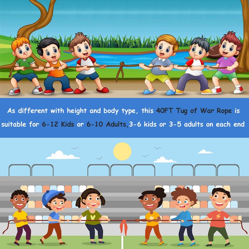 JHkim Tug of War Rope - 40FT War Rope for Family Reunion Games  Field Day Yard Games for Kid and Adult  Independence Patriotic Day Party Games  Outside Sports Activities  Carnival Games Outdoor - Image 5