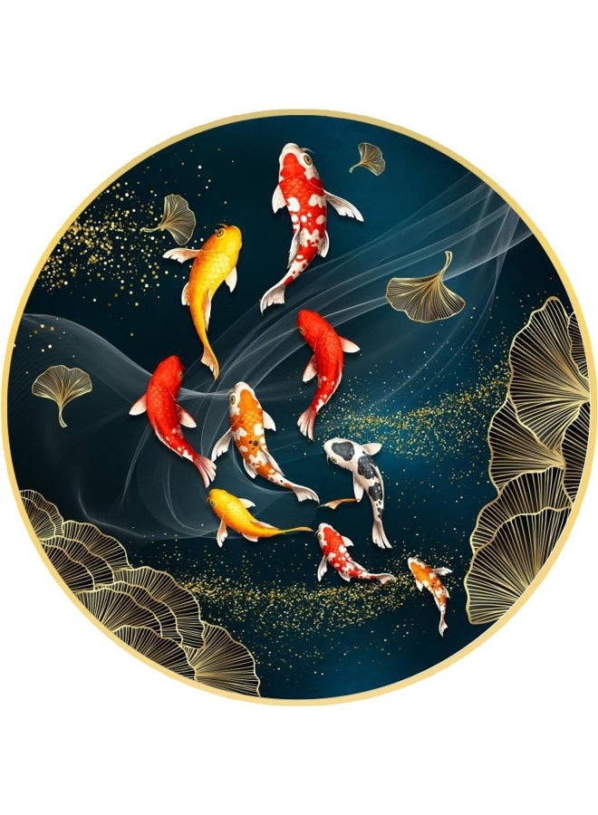 Bliss Vie BLISS VIE Modern Retro Trend Decor Luxury Style Round Wall Painting Wall Art for Bedroom Living Room, with Crystal Porcelain Aluminum Alloy Frame 50x50 cm / 1.1 Fish  - Image 1