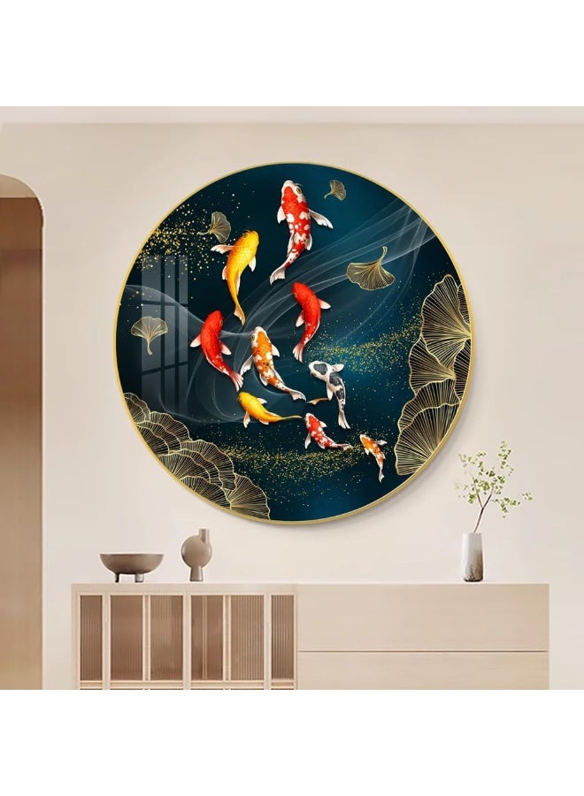 Bliss Vie BLISS VIE Modern Retro Trend Decor Luxury Style Round Wall Painting Wall Art for Bedroom Living Room, with Crystal Porcelain Aluminum Alloy Frame 50x50 cm / 1.1 Fish  - Image 4