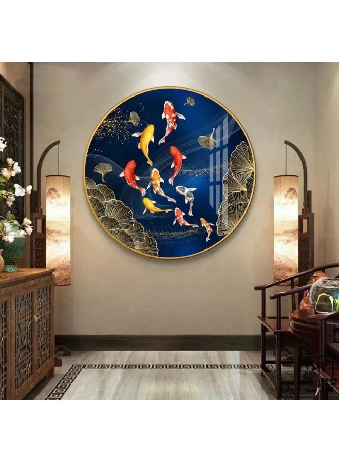 Bliss Vie BLISS VIE Modern Retro Trend Decor Luxury Style Round Wall Painting Wall Art for Bedroom Living Room, with Crystal Porcelain Aluminum Alloy Frame 50x50 cm / 1.1 Fish  - Image 2
