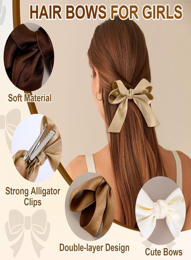 STSTR 4pcs Small Hair Bows for Women, Non-Slip Fabric Bow Hair Clips, Cute Short Tail Hair Barrettes Accessories for Long Short Curly Straight Hair - White, Champagne, Khaki, Brown - Image 4