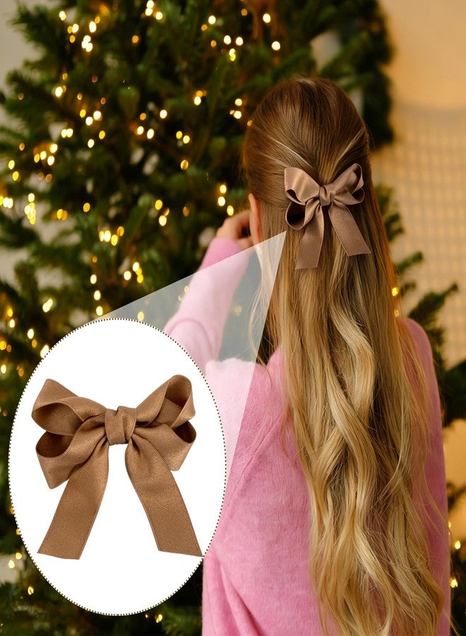 STSTR 4pcs Small Hair Bows for Women, Non-Slip Fabric Bow Hair Clips, Cute Short Tail Hair Barrettes Accessories for Long Short Curly Straight Hair - White, Champagne, Khaki, Brown - Image 5