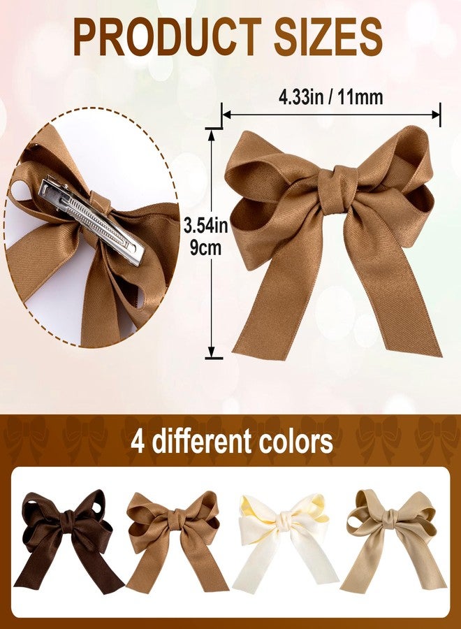 STSTR 4pcs Small Hair Bows for Women, Non-Slip Fabric Bow Hair Clips, Cute Short Tail Hair Barrettes Accessories for Long Short Curly Straight Hair - White, Champagne, Khaki, Brown - Image 2