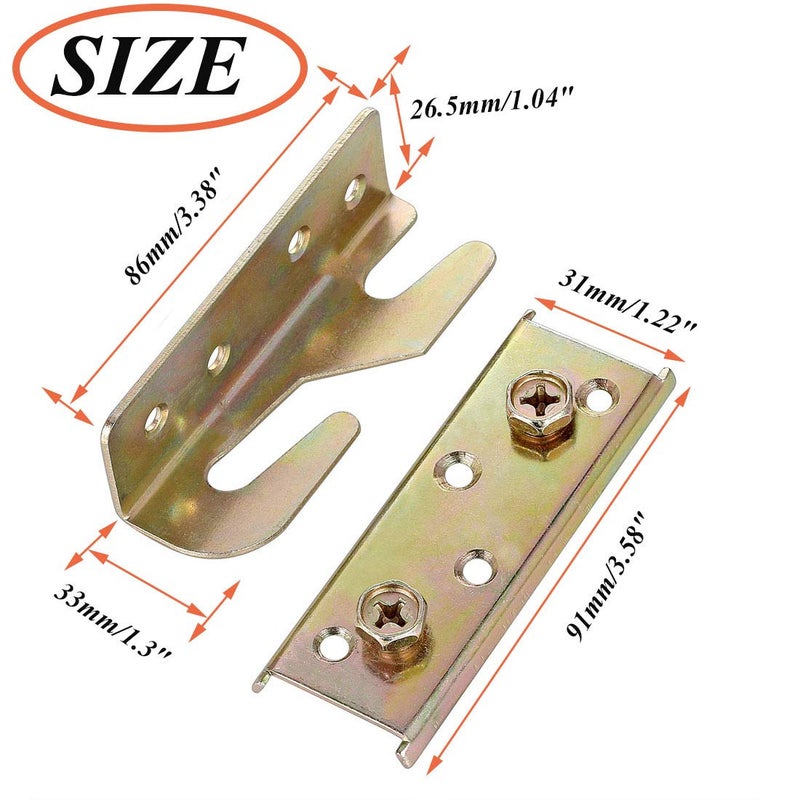 Socell 4 Sets Bed Rail Brackets Heavy Duty No-Mortise Bed Rail Fittings Wooden Bed Frame Connectors with Screws for Headboards Footboards Hold - Image 2
