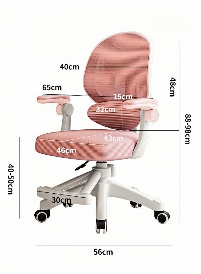 إتش كيو جيمنغ كرسي مكتب للأطفال، كرسي دراسة مريح مع ارتفاع قابل للتعديل، كرسي مكتب شبكي دوار بعجلات، كرسي مكتب منزلي للأطفال في غرفة نوم المنزل باللون الوردي - Image 2