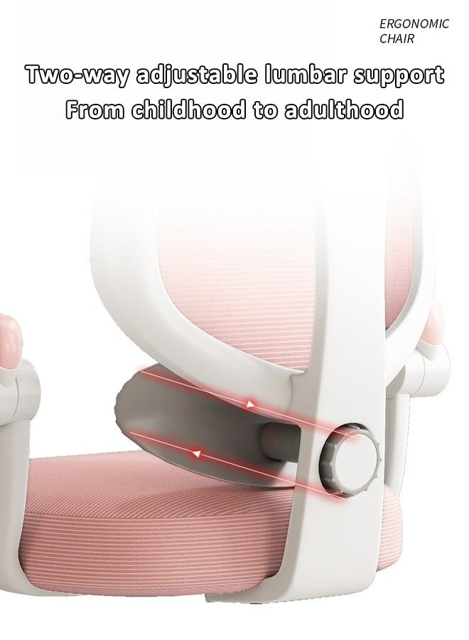 إتش كيو جيمنغ كرسي مكتب للأطفال، كرسي دراسة مريح مع ارتفاع قابل للتعديل، كرسي مكتب شبكي دوار بعجلات، كرسي مكتب منزلي للأطفال في غرفة نوم المنزل باللون الوردي - Image 5