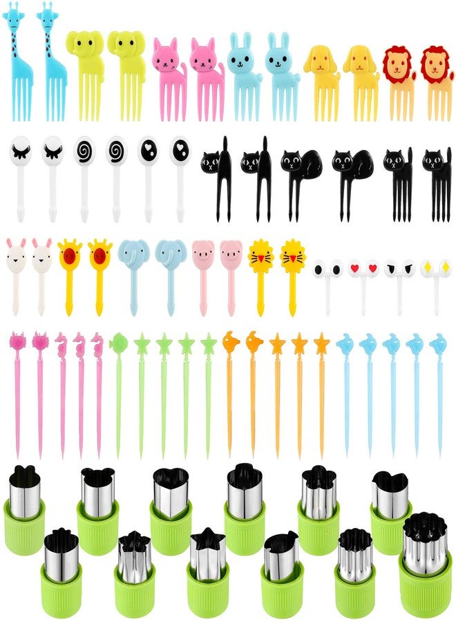 Patelai 78 Pcs Vegetable Cutter Shape Set Includes 12 Pcs Stainless Steel Mini Cookie Cutters and 66 Pcs Cute Cartoon Animal Bento Picks and Forks for Kids Baking and Food Supplement - Image 1