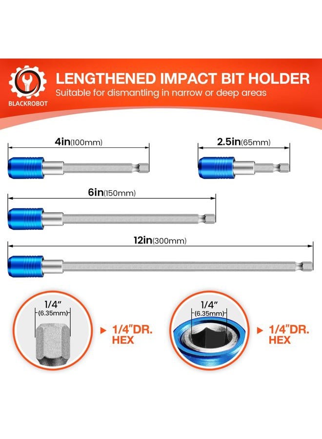 BLACKROBOT 4-Piece Drill Bit Extension Set, Magnetic Quick Change Impact Bit Holder in 2.5", 4", 6", 12" Sizes, for 1/4" Hex Drives, CR-V Steel, Ideal for Screwdriver Bits, Nuts, Drills - Image 2