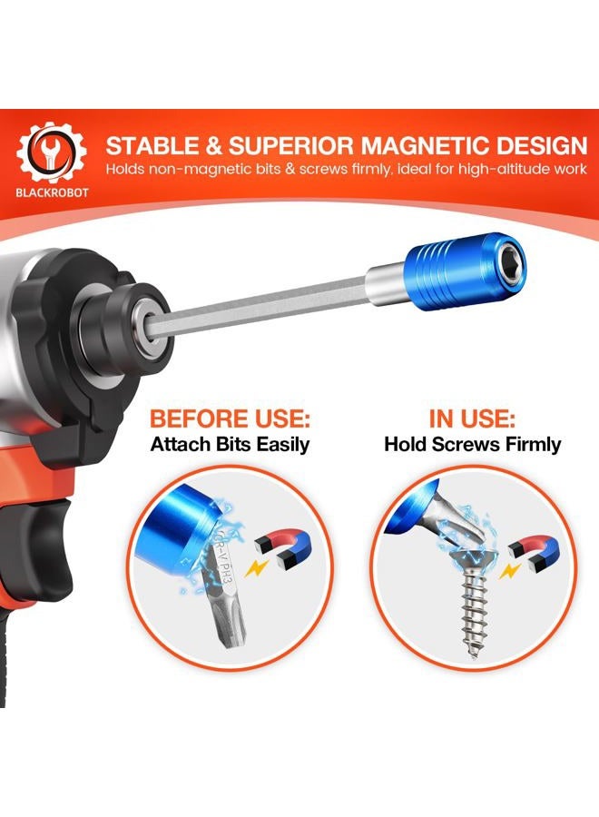 BLACKROBOT 4-Piece Drill Bit Extension Set, Magnetic Quick Change Impact Bit Holder in 2.5", 4", 6", 12" Sizes, for 1/4" Hex Drives, CR-V Steel, Ideal for Screwdriver Bits, Nuts, Drills - Image 5