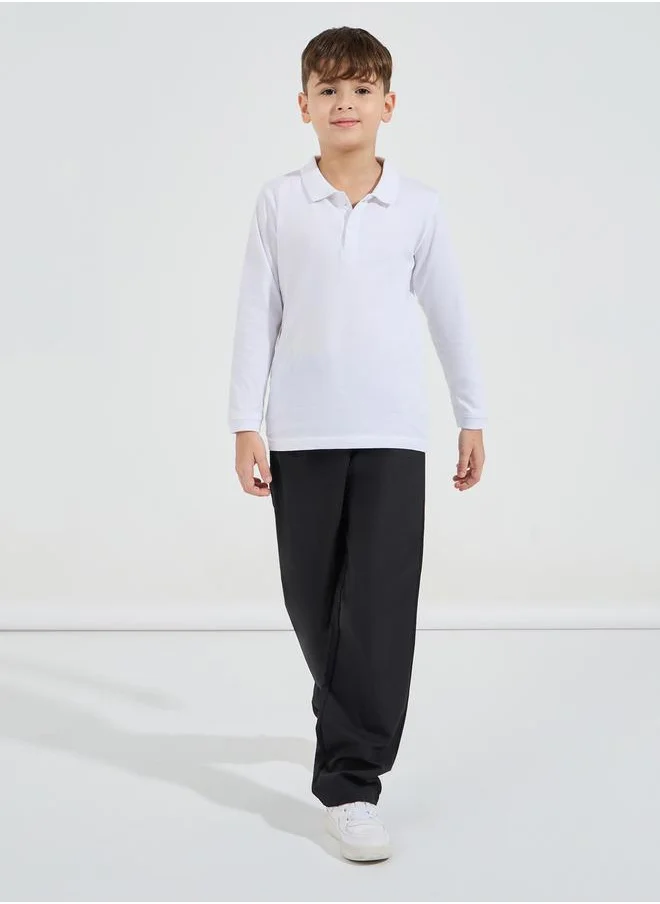 Styli Solid Polo T-Shirt with Full Sleeves