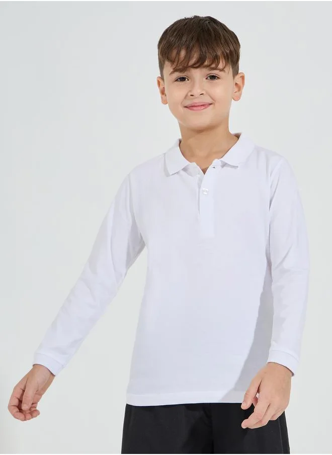Styli Solid Polo T-Shirt with Full Sleeves