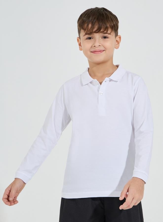 Styli Solid Polo T-Shirt With Full Sleeves - Image 1
