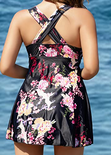 COCOPEAR Women's Elegant Crossover One Piece Swimdress Floral Skirted Swimsuit Floral 37 3XL/16-18 - Image 4