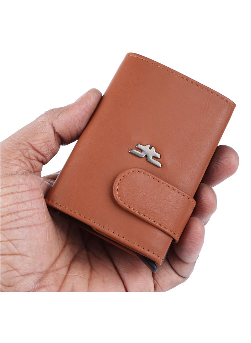 LAVERI LEATHER Laveri Genuine Leather Designer Card Holder Wallet With RFID Protection Tan  - Image 5