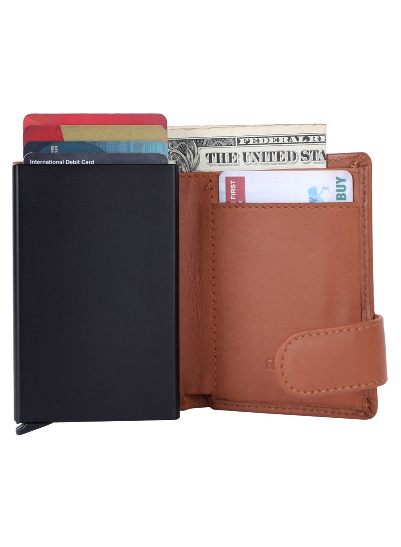 LAVERI LEATHER Laveri Genuine Leather Designer Card Holder Wallet With RFID Protection Tan  - Image 4