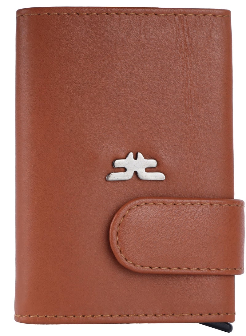LAVERI LEATHER Laveri Genuine Leather Designer Card Holder Wallet With RFID Protection Tan  - Image 1