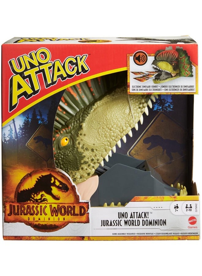 Mattel Games Uno Attack Jurassic World Domination Card Game For Kids & Family Night With Dinosaur Card Launcher, Lights & Sounds  - Image 1