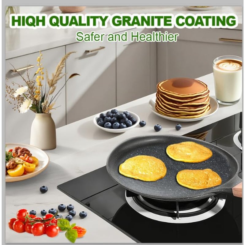 Nonstick Crepe Pan with Granite Coating: Pancake Flat Skillet Tawa Griddle with Spreader, Natural Ceramic Coating Dosa Tawa Pan w/Cool Handle, PFOA FREE, Induction Cooktop Compatible 28cm - Image 5