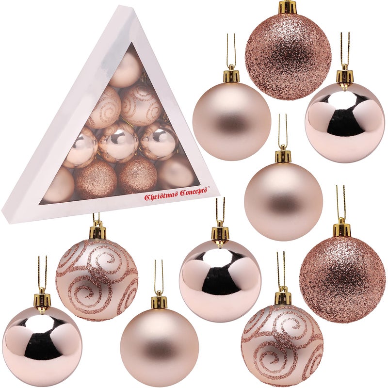 Christmas Concepts Pack of 1060mm 24 Christmas Tree Baubles  Shiny Matte  Glitter Decorated Baubles Champagne Gold