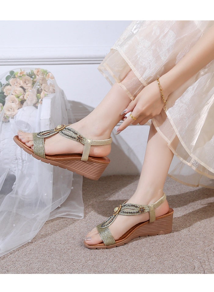 NIBEMINENT Shoes Women Fashion Weave Slope Heel Thick Bottom Women'S Sandals Sandals For Women - Image 3